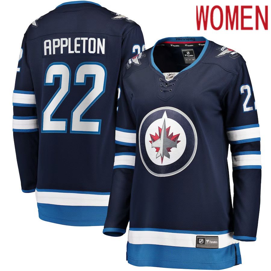 Women Winnipeg Jets #22 Mason Appleton Fanatics Branded Navy Home Breakaway NHL Jersey